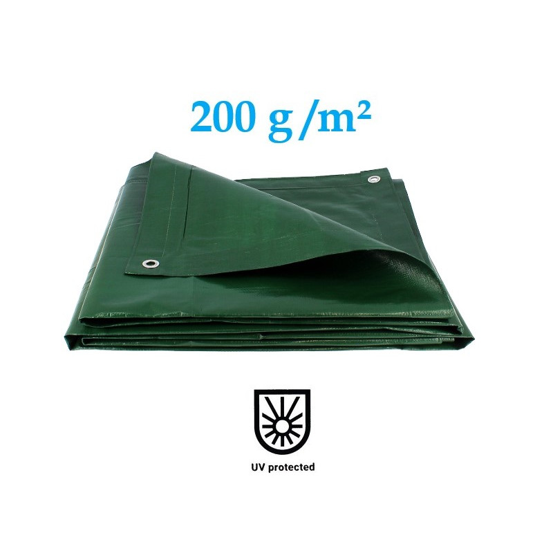 Bâche de protection verte ultra résistante - 200 g/m² - 3 x 5 mètres